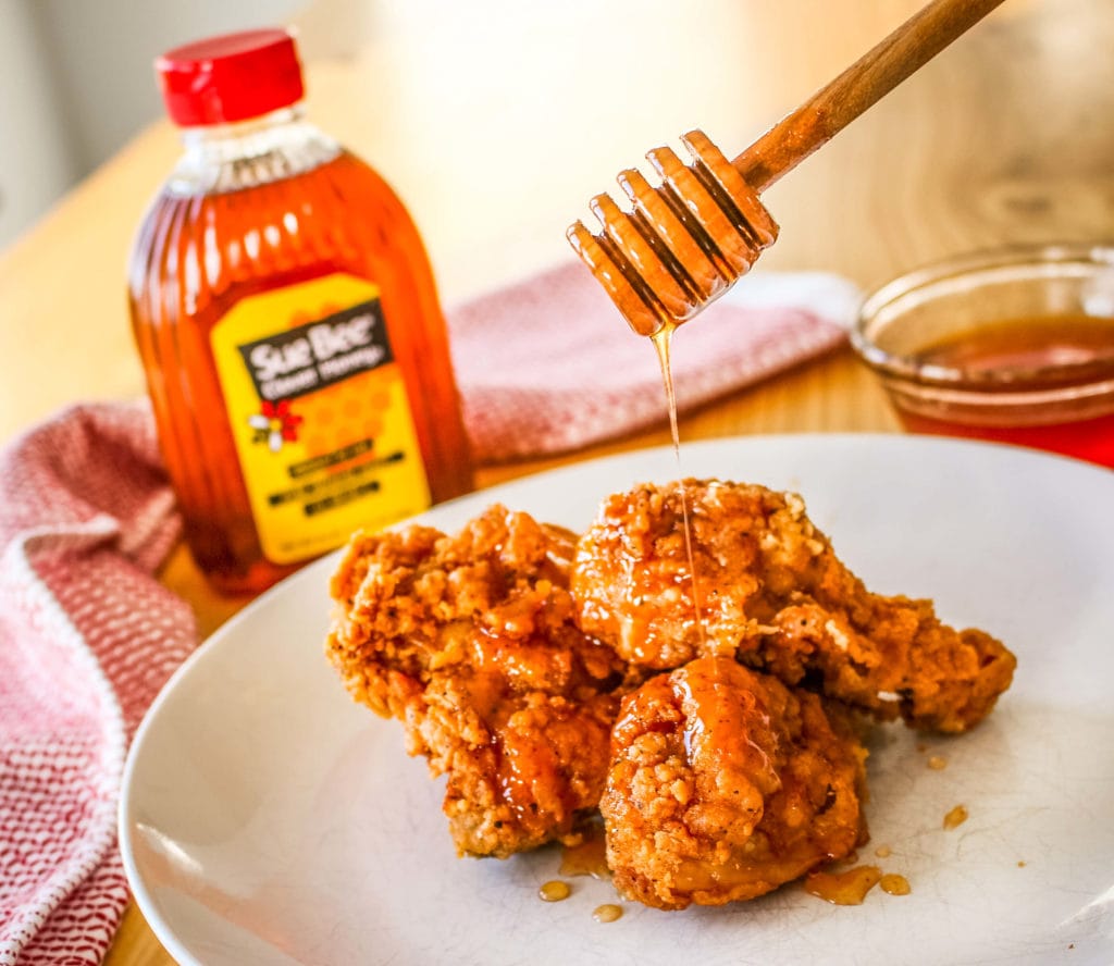 Photo of honey dripping on chicken