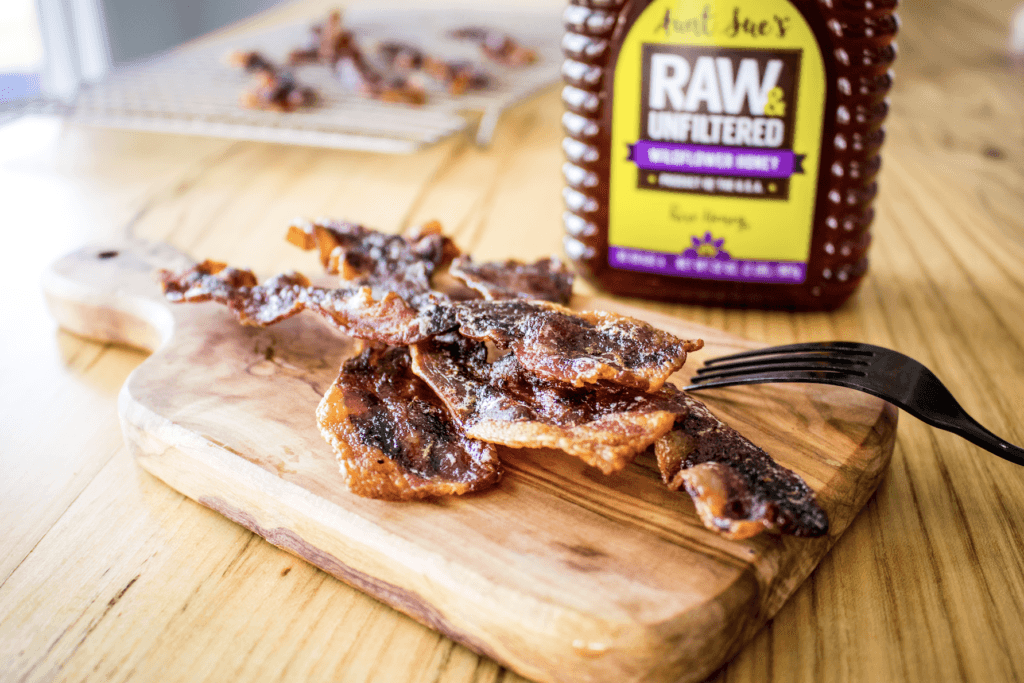Photo of Aunt Sue's® Raw & Unfiltered Honey and bacon.